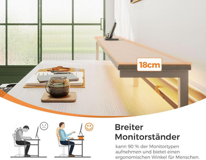 Schreibtisch 140x48cm Weiß mit Schubladen Steckdose USB LED