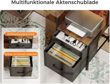 Schreibtisch mit Schubladen 140x48cm USB LED-Licht Braun