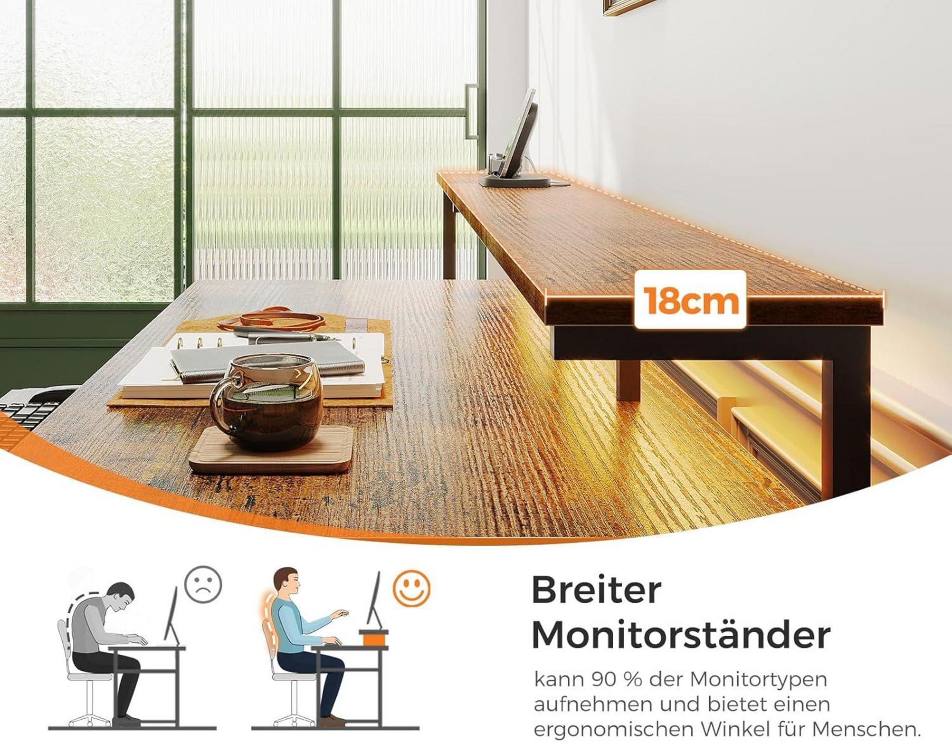 moderner Schreibtisch mit Schubladen und LED-Licht, 140x48cm, Braun