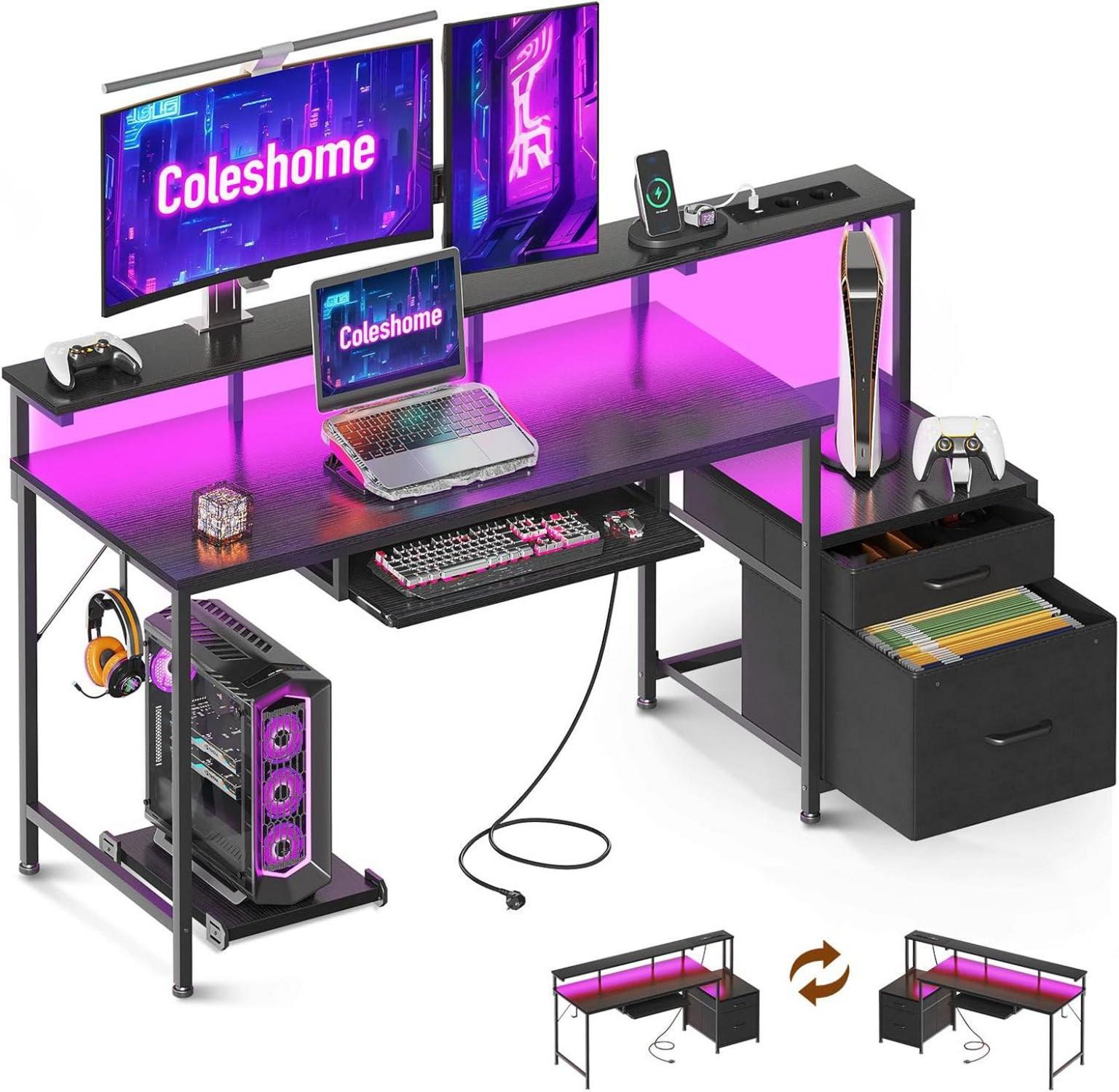 Modernes Coleshome Schreibtisch mit USB und LED, 140x48cm