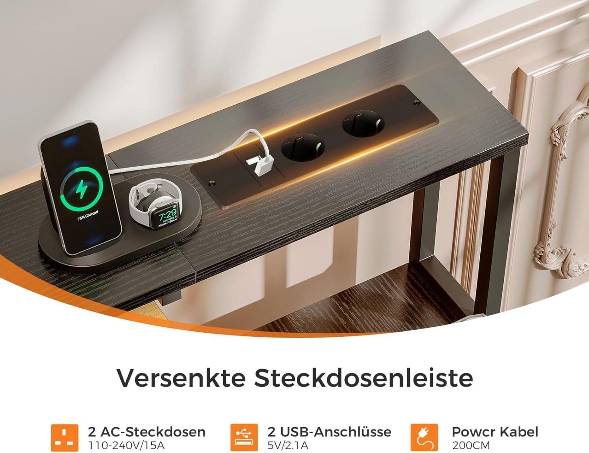 Schreibtisch mit Schubladen 140x48cm Schwarz USB LED Tastaturablage Monitorständer