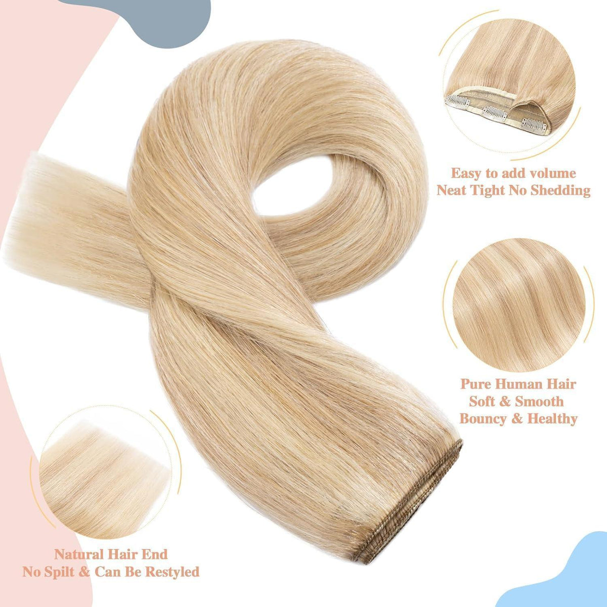 Echthaar Clip-In Extension Aschblond/Weißblond 55cm