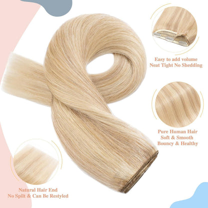 Echthaar Clip-In Extension Aschblond/Weißblond 50cm