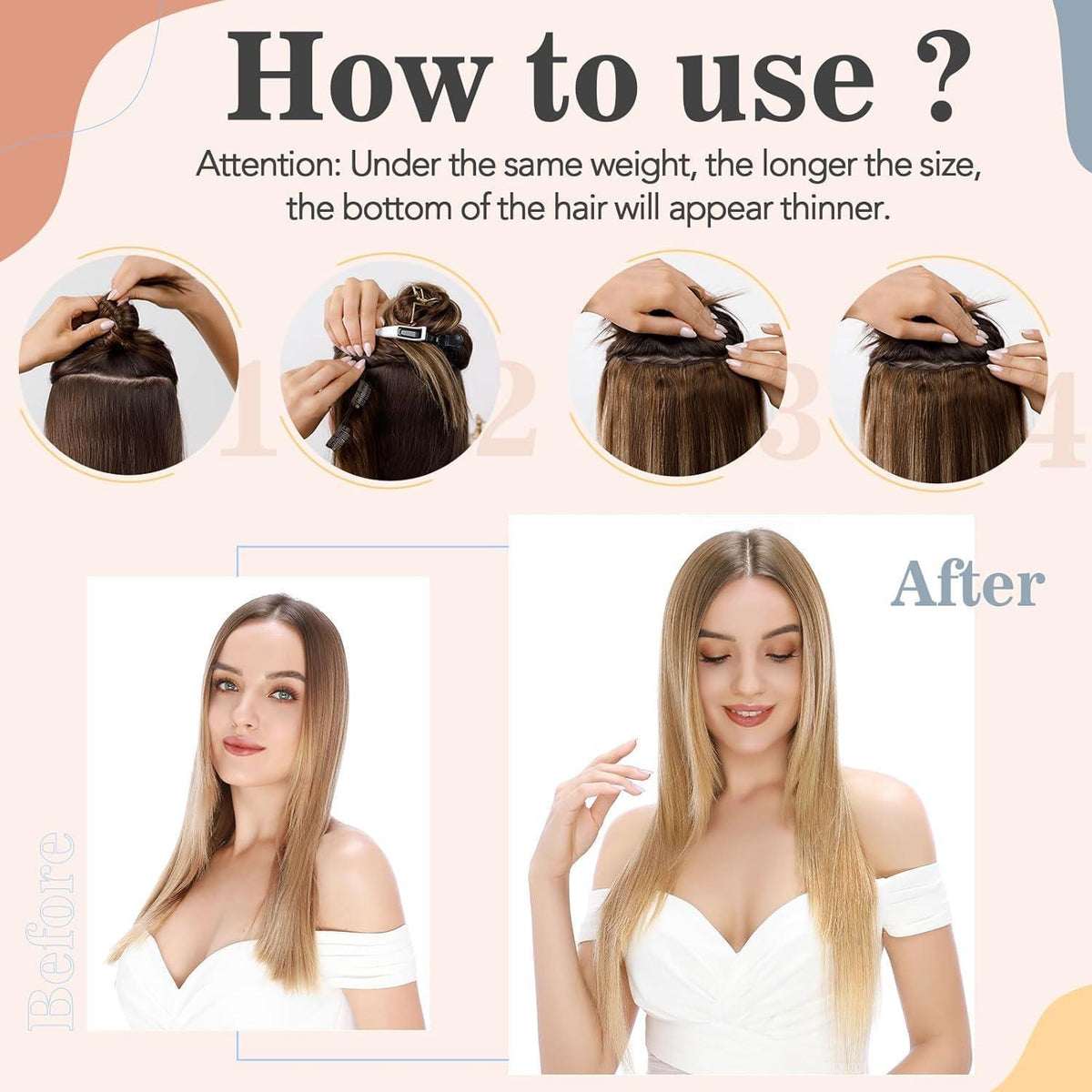 Echthaar Clip-In Extension Aschblond/Weißblond 50cm