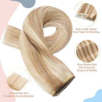 Echthaar Clip-In Extension Blondbraun/Weißblond 50cm