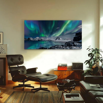 Nordlicht Leinwandbild XXL – 73x146 cm, Schlafzimmer Deko