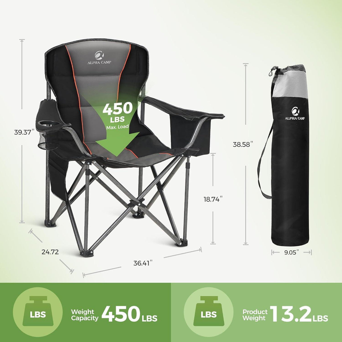 XXL Campingstuhl mit Kühltasche & Getränkehalter - 2er Set
