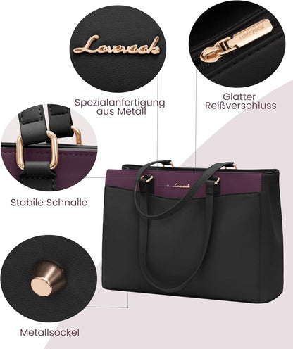 LOVEVOOK Aktentasche Damen 15,6 Zoll Schwarz Stabil & langlebig