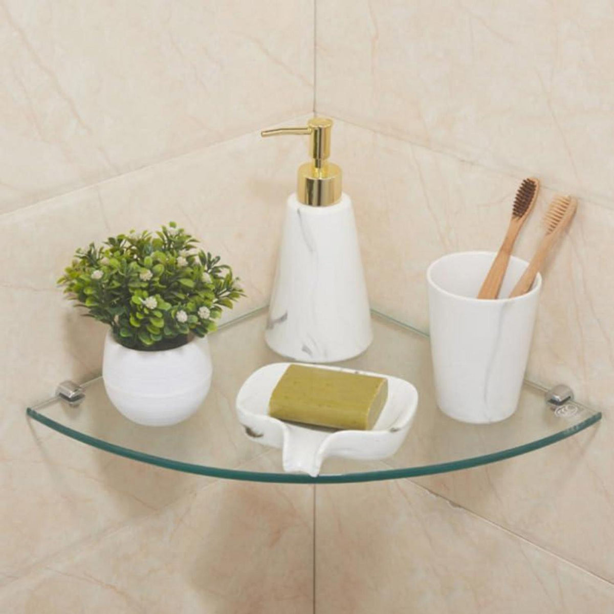 Eckregal Glas Bad 20x20cm - Duschablage für Shampoo & Co.