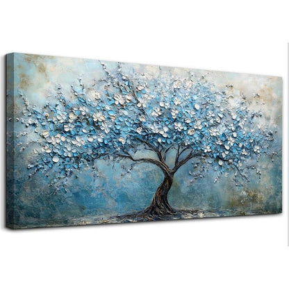 Blühender Baum Wandbild XXL – Baum des Lebens Blau Leinwandbild