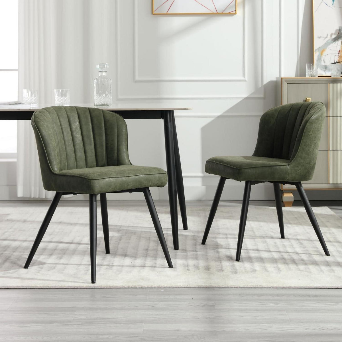 Moderner Küchenstuhl Set (2x) Grün, Esszimmerstuhl in Lederoptik