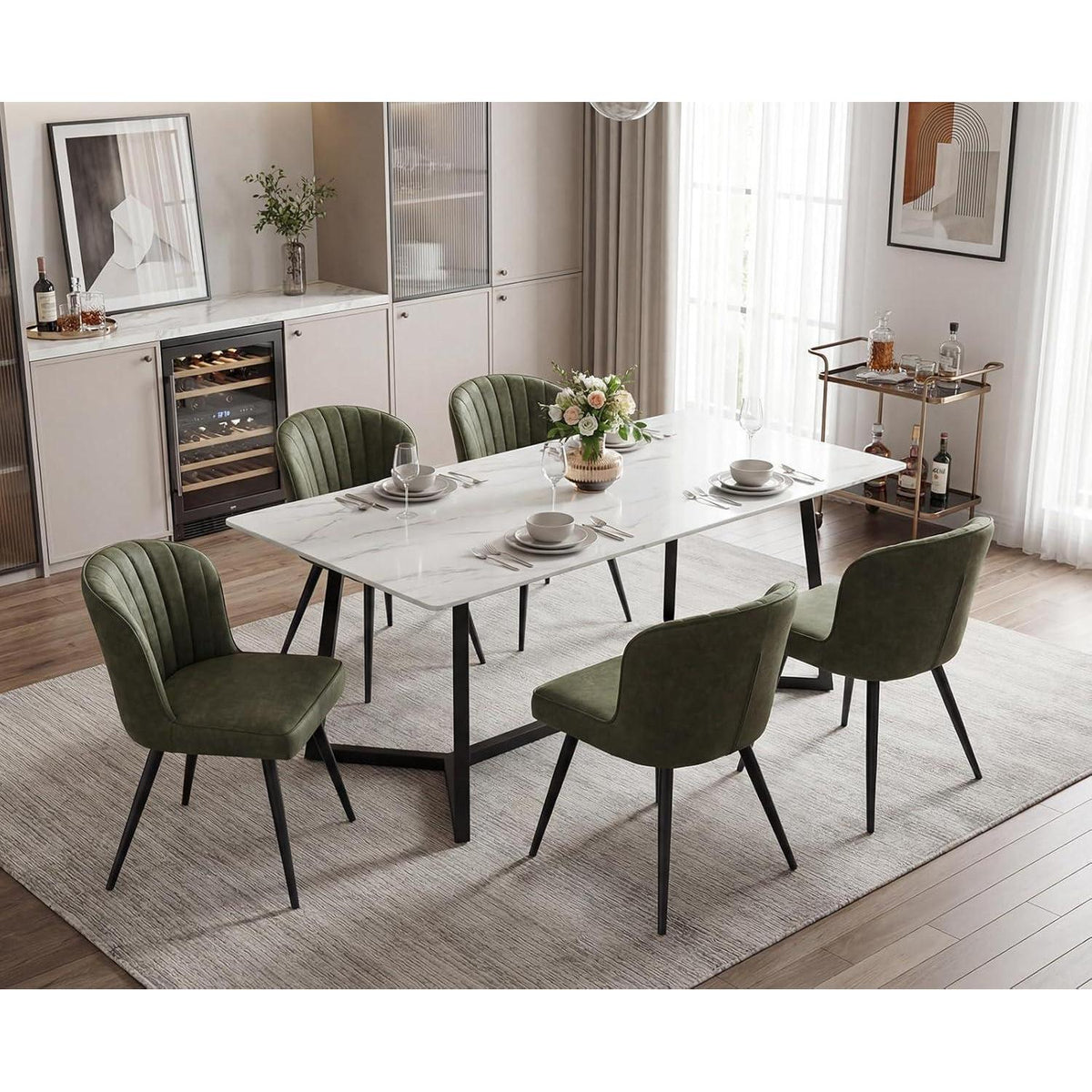 Moderner Küchenstuhl Set (2x) Grün, Esszimmerstuhl in Lederoptik