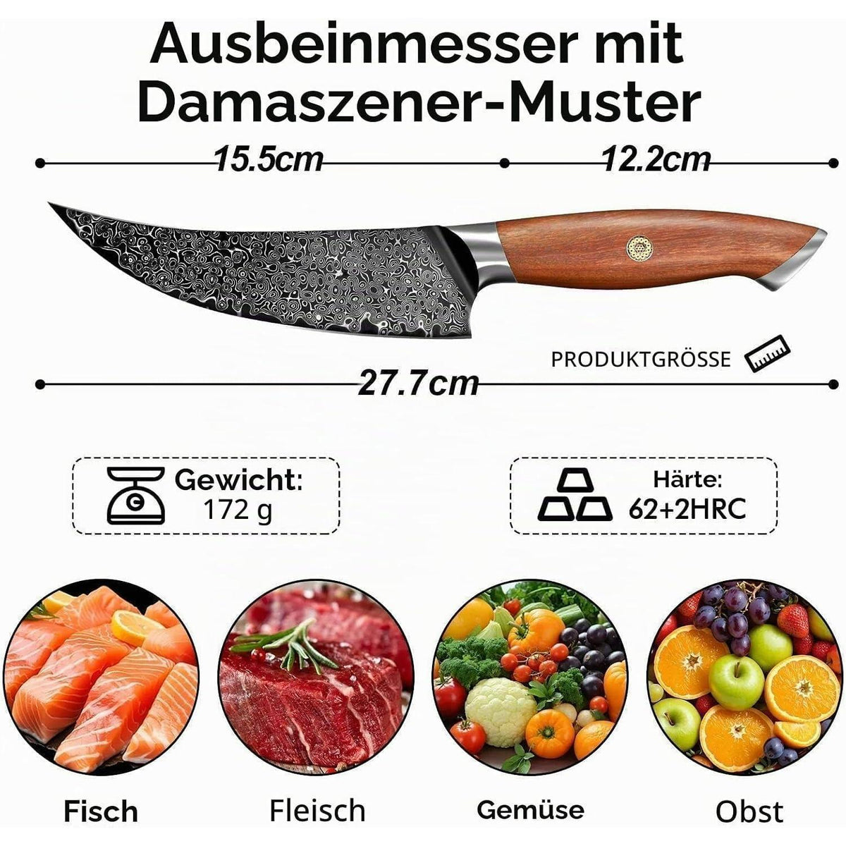 Ausbeinmesser Profi VG10 Damast | Fleischmesser mit Holzgriff