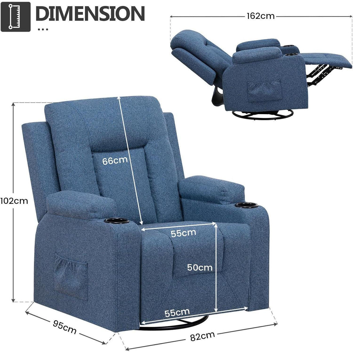 Relaxsessel Stoff Blau mit Verstellbarer Liegefunktion