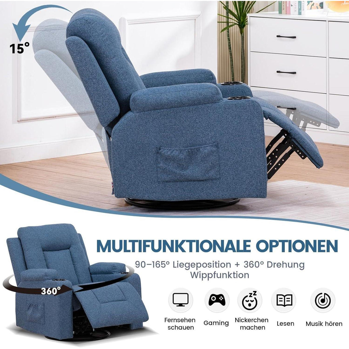 Relaxsessel Stoff Blau mit Verstellbarer Liegefunktion
