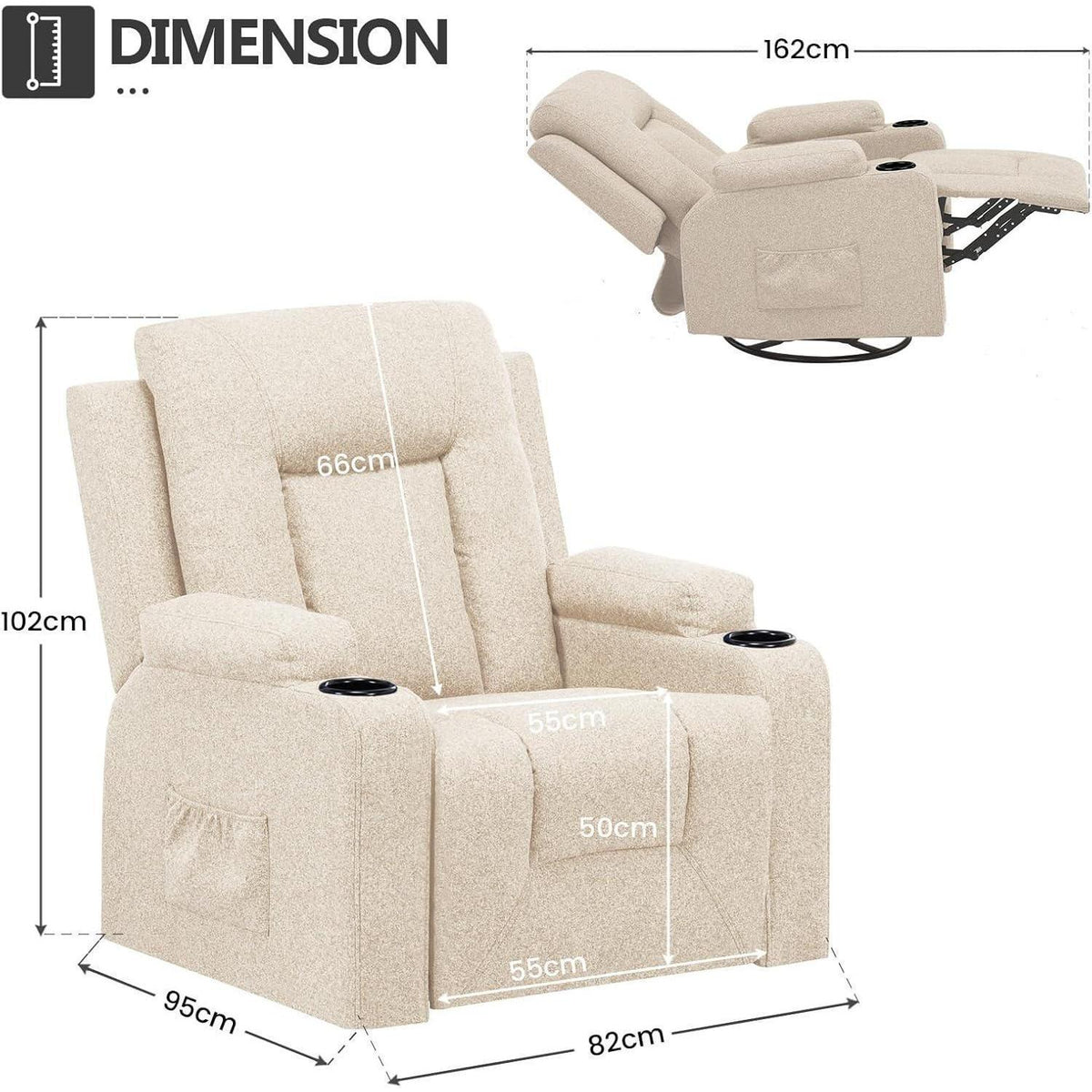 Relaxsessel mit Verstellbarer Rückenlehne & Fußstütze, Beige