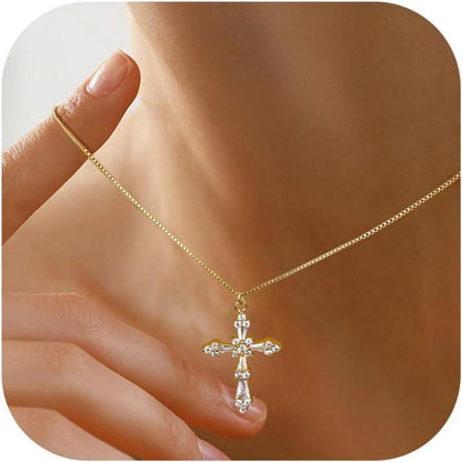 Kreuz Kette Damen 14K Gold Vergoldet Silber Modeschmuck Geschenke