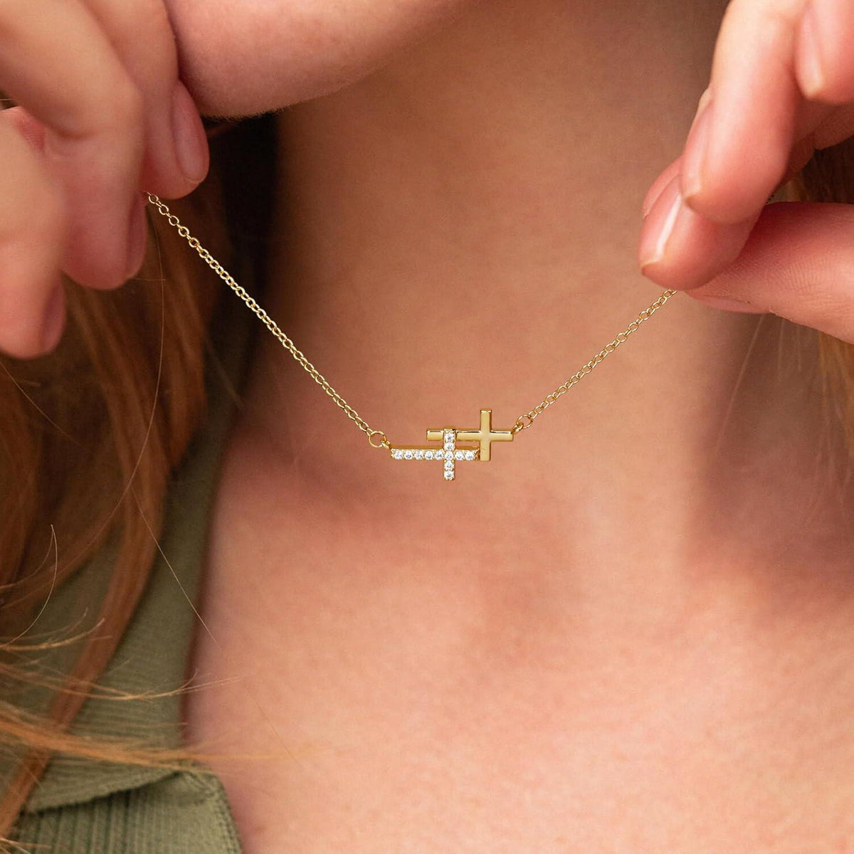 Kreuz Kette Damen Gold Silber Halskette Frauen mit Anhänger
