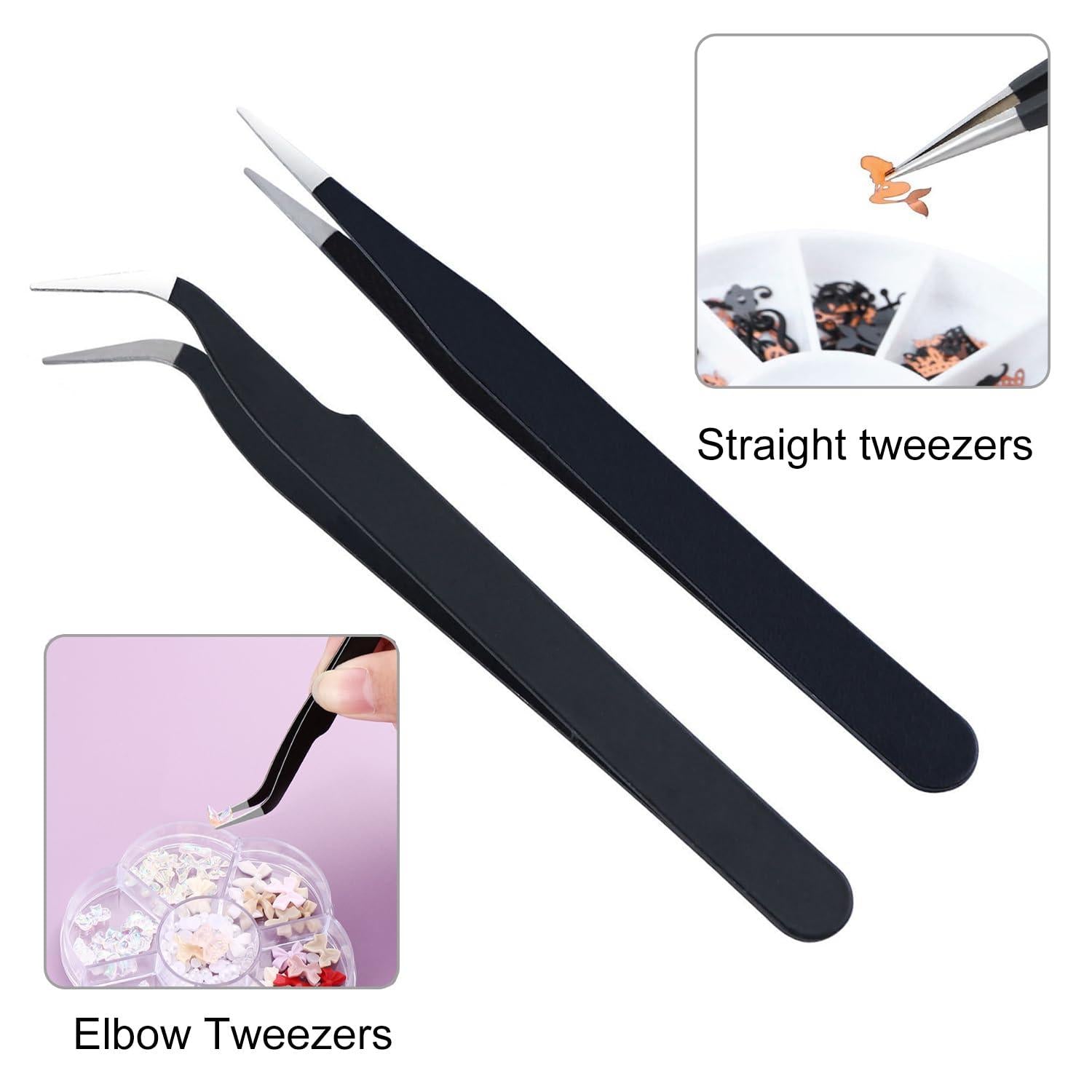 Pinzette Set Augenbrauen Haare entfernen Edelstahl 2er-Set Schwarz