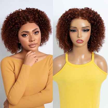 Echthaar Curly Bob Perücke 35cm, Kleberlos, Vorgezupft