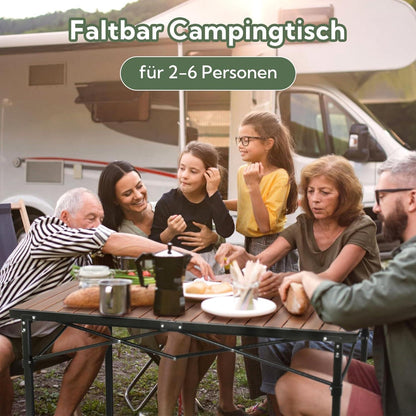 Höhenverstellbarer Campingtisch 120x70cm, Holzoptik, bis 100kg