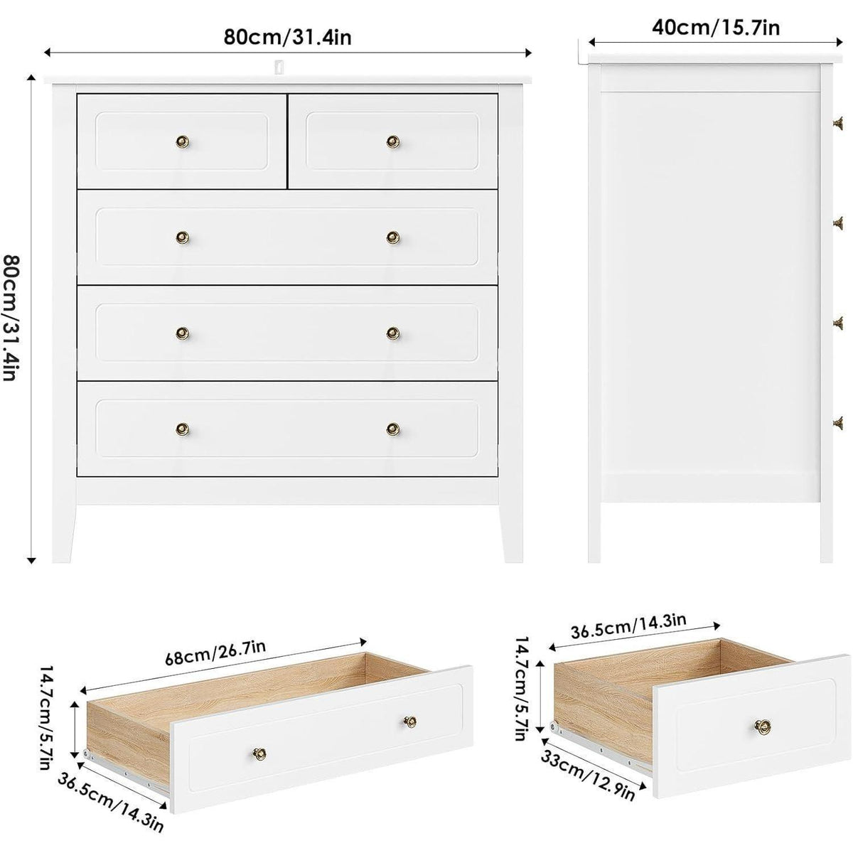 Weißes Schlafzimmer-Set mit Kommode & 2 Nachttische