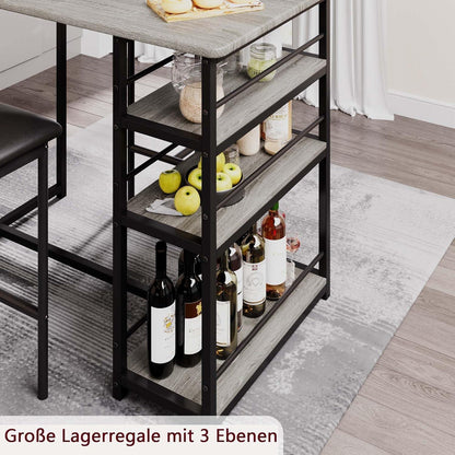 Bartisch Set mit Barhockern & Regalen – Industrieller Esstisch 3-teilig