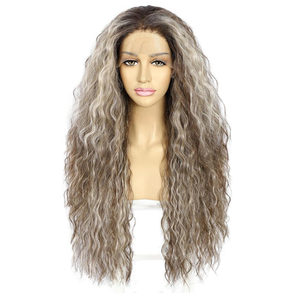 Lockige Ombre Grau Synthetische Lace Front Perücke 26 Zoll