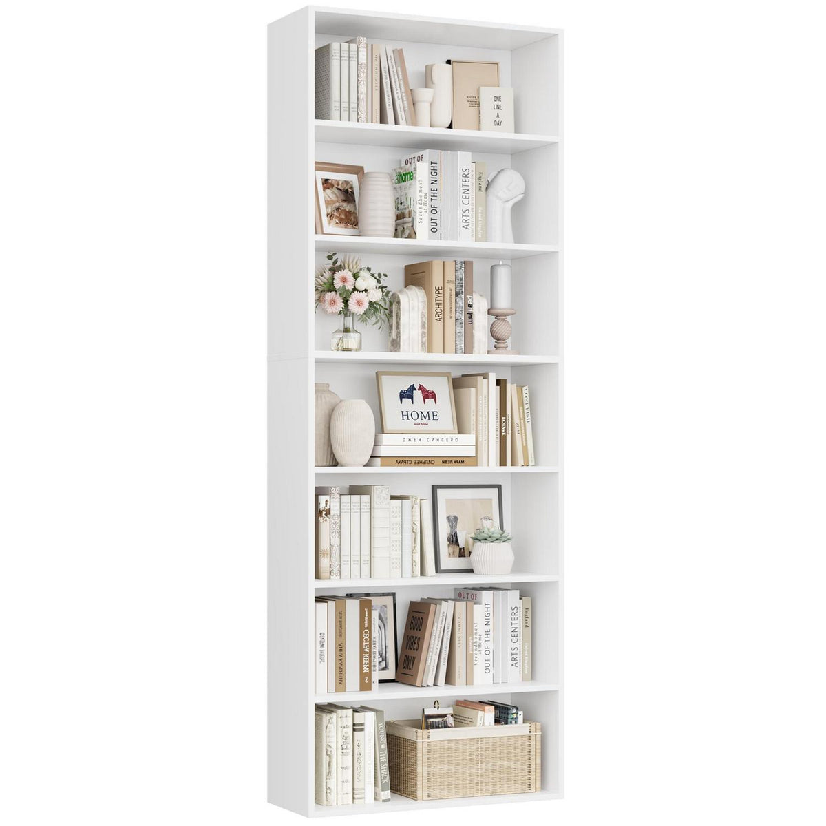 7-reihiges Bücherregal weiß – Standregal für Wohnzimmer & Büro