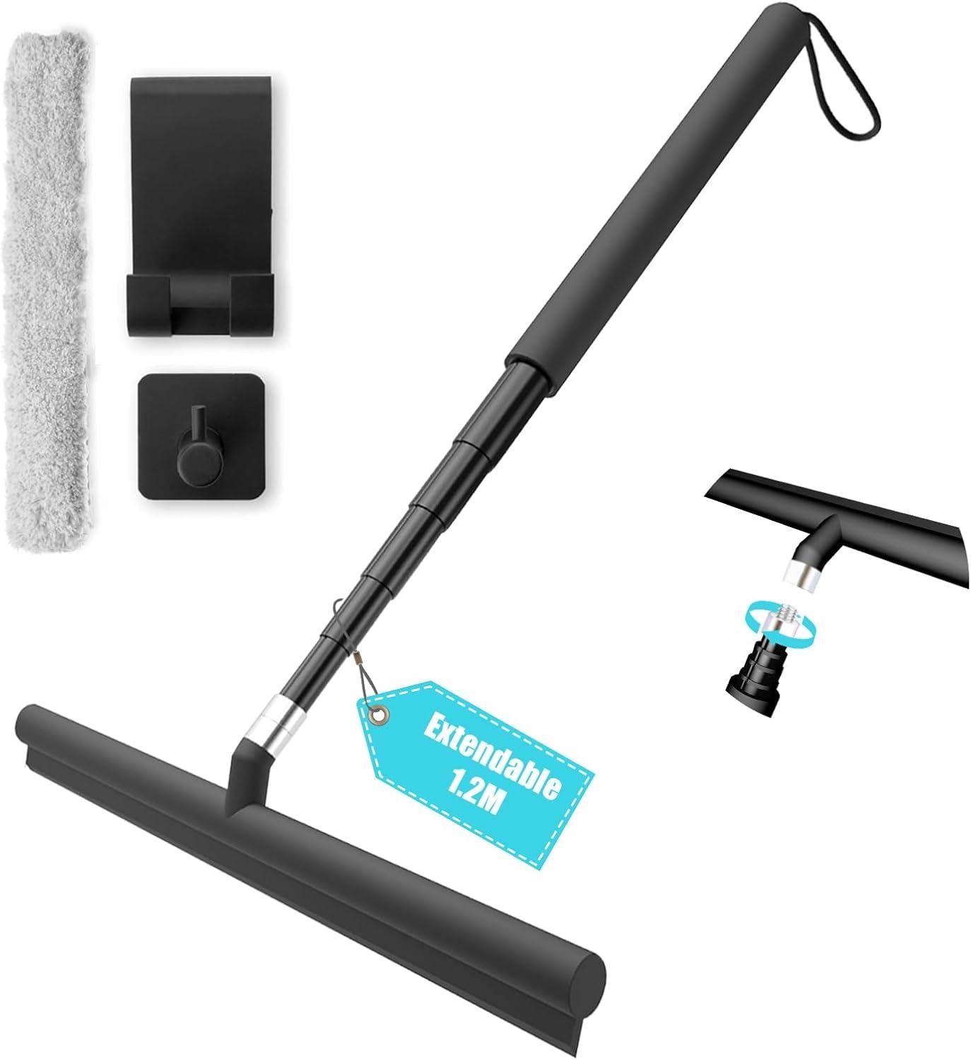 Duschabzieher Silikon Set mit Teleskopstange, Schwarz, 25-120cm, Halterung