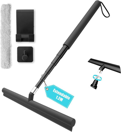 Duschabzieher Silikon Set mit Teleskopstange, Schwarz, 25-120cm, Halterung