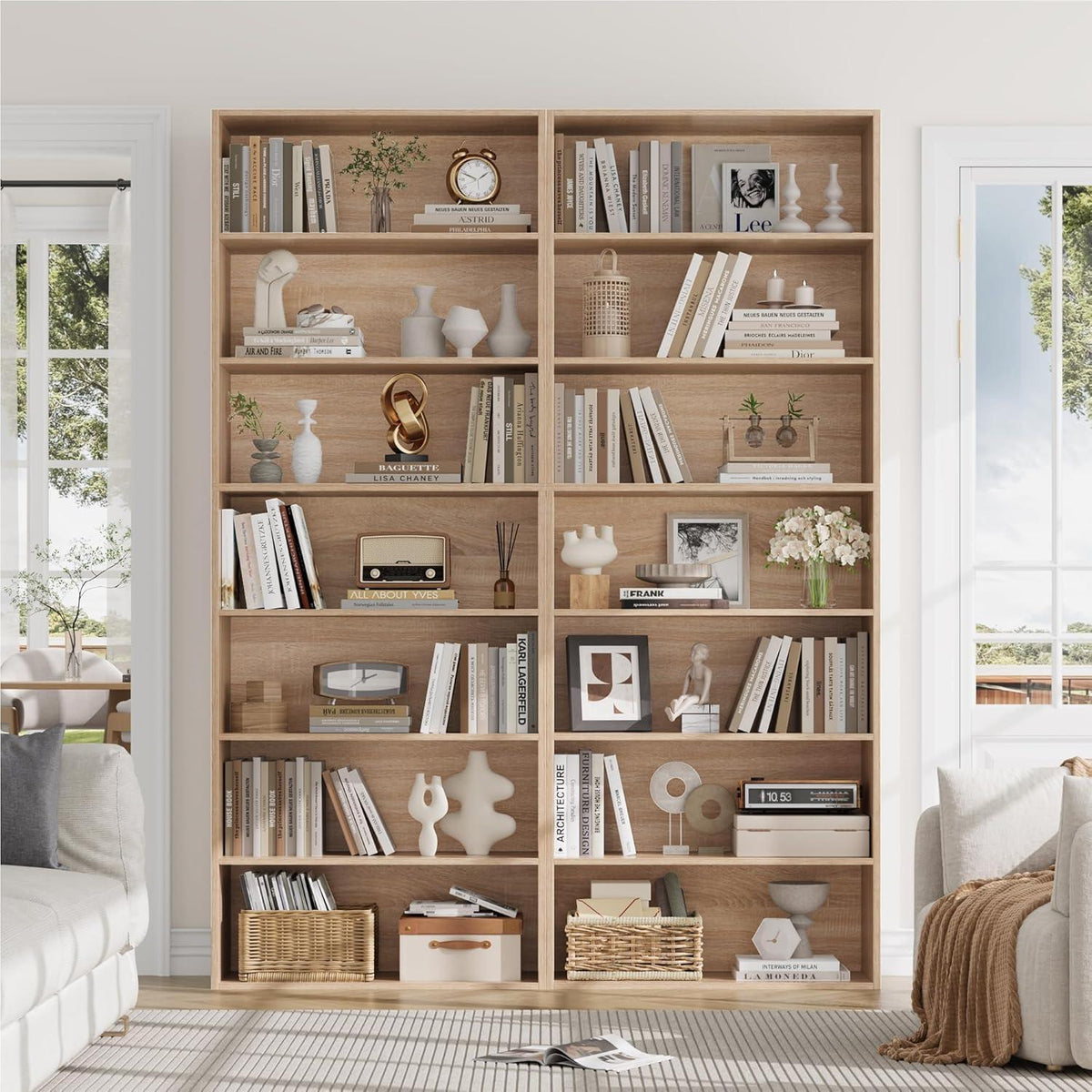 7-reihiges Bücherregal Eiche | Standregal für Wohnzimmer & Büro