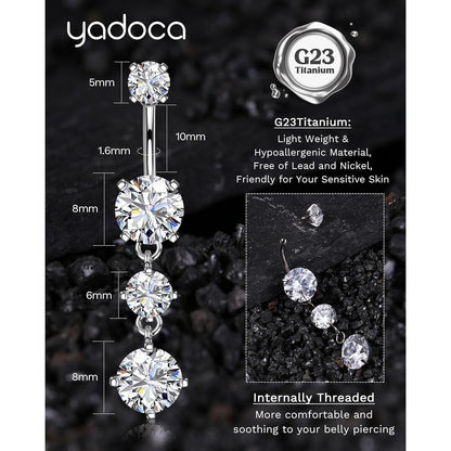 Bauchnabelpiercing Titan 14G mit Zirkonia, Silber & Gold