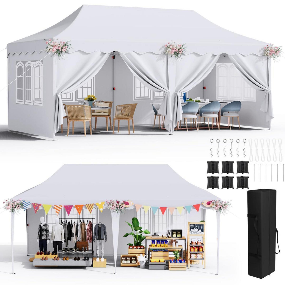 3x6 Pavillon Faltbar, Wasserdicht & Stabil für Garten & Events