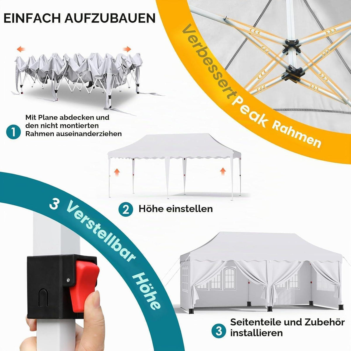 3x6 Pavillon Faltbar, Wasserdicht & Stabil für Garten & Events