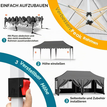 3x6 Pavillon Faltbar, Wasserdicht & Stabil für Garten & Events