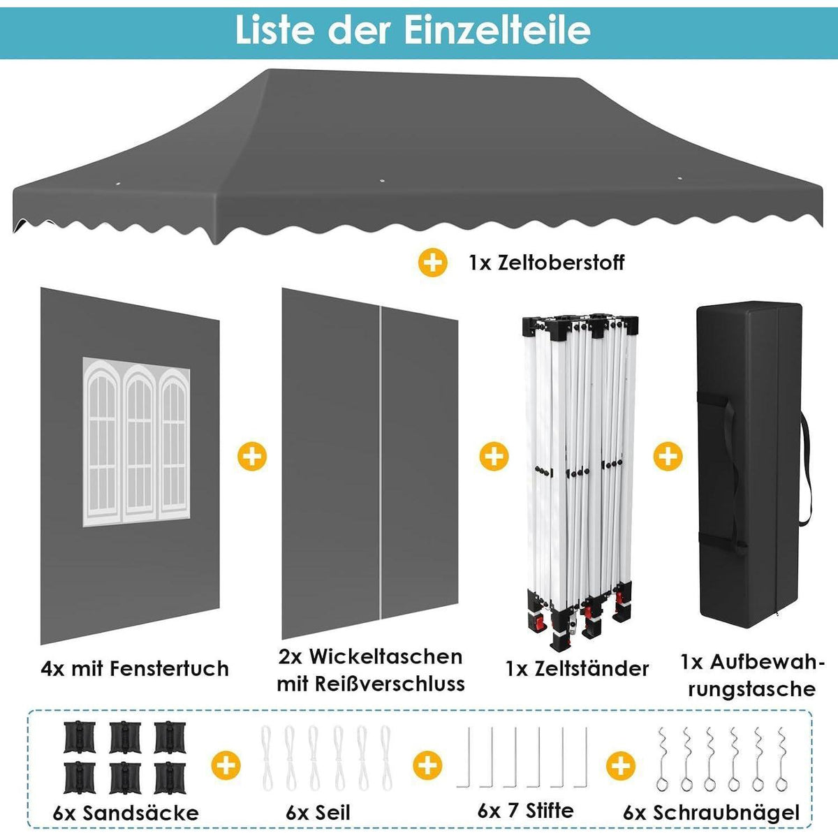 3x6 Pavillon Faltbar, Wasserdicht & Stabil für Garten & Events