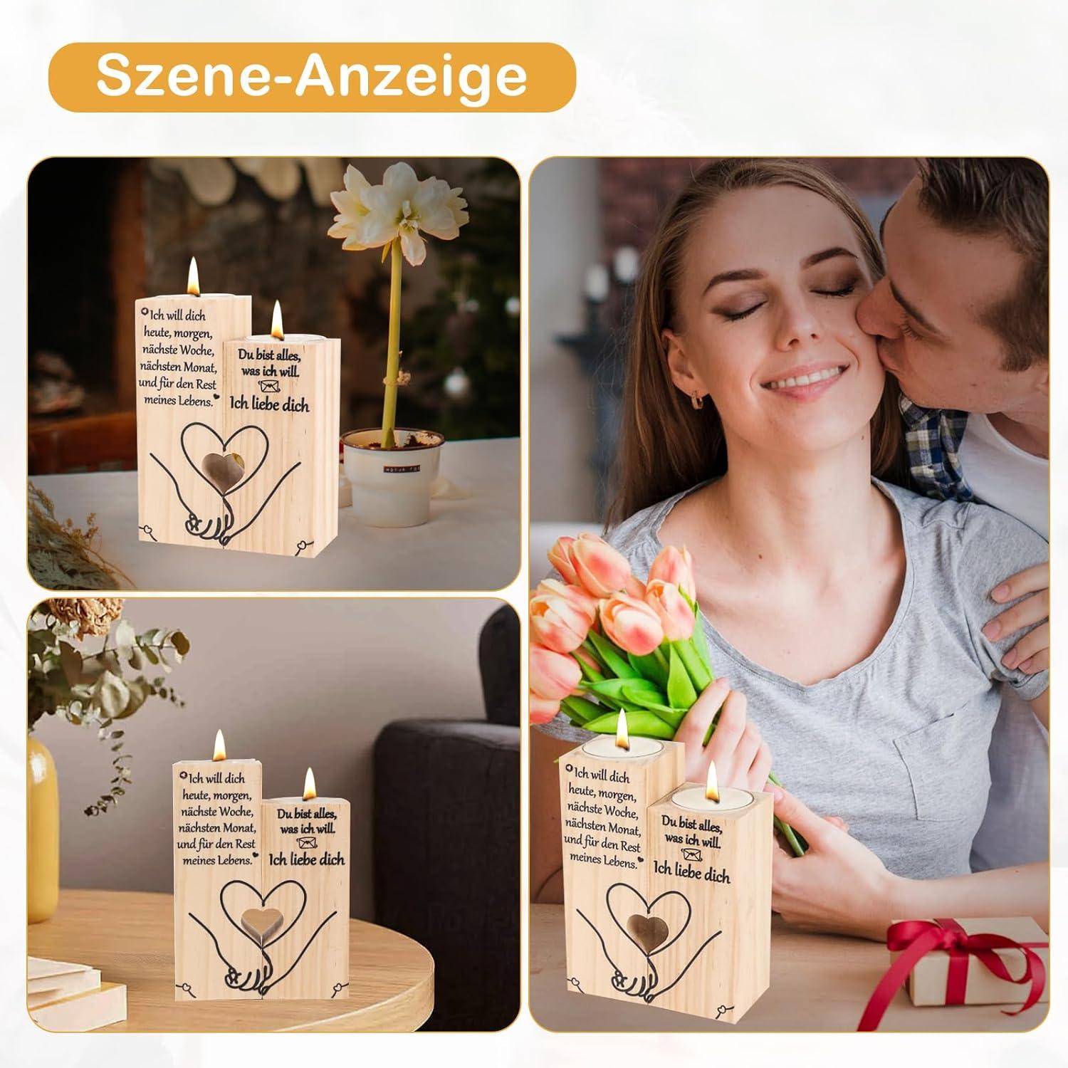 Süßer Holz Kerzenständer Herzform Jahrestagsgeschenk