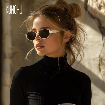 KUNCHU Polarisierte Vintage Oval Sonnenbrille Gold UV400