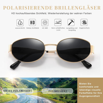 KUNCHU Polarisierte Vintage Oval Sonnenbrille Gold UV400