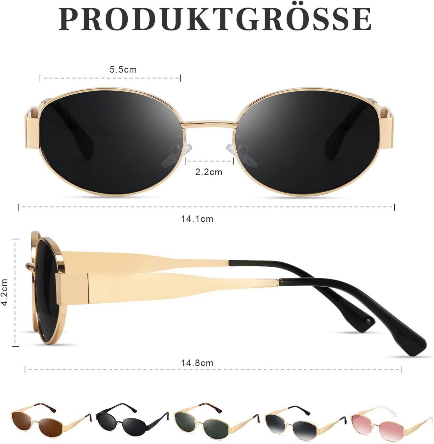 Polarisierte ovale Vintage Sonnenbrille Gold - UV400 Schutz