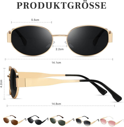 Polarisierte ovale Vintage Sonnenbrille Gold - UV400 Schutz