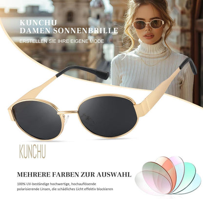Polarisierte Sonnenbrille Damen Gold Retro Oval UV400 Vintage Outdoor