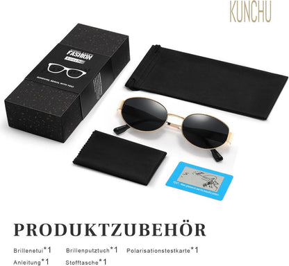 Polarisierte Sonnenbrille Damen Gold Retro Oval UV400 Vintage Outdoor