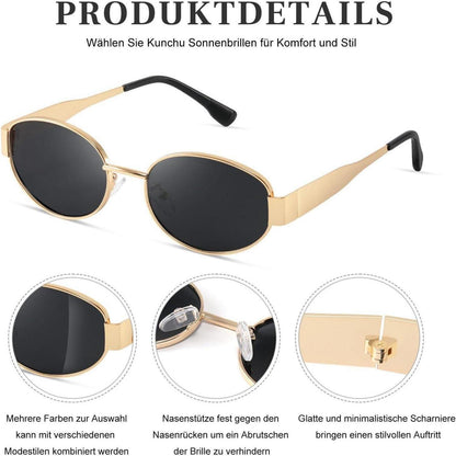 Polarisierte Gold Oval Sonnenbrille Damen Retro UV400 Schutz