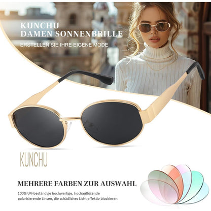 Polarisierte Gold Oval Sonnenbrille Damen Retro UV400 Schutz