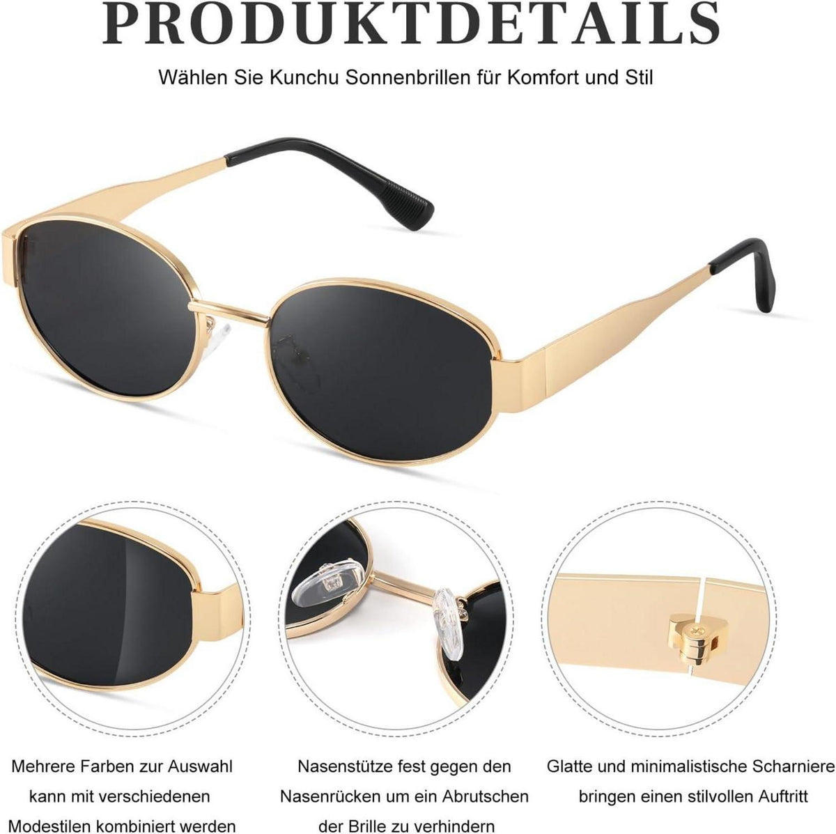 Polarisierte Vintage Sonnenbrille Gold Oval Retro UV400 Schutz