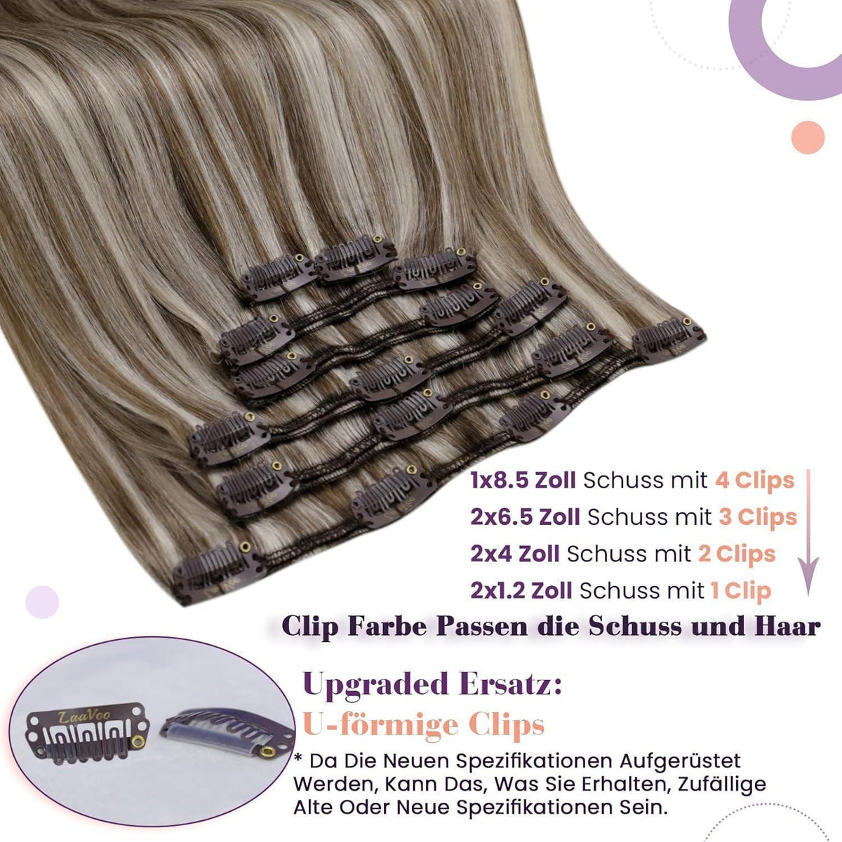 Echthaar Haarverlängerung Clip-in Braun Blond 55cm
