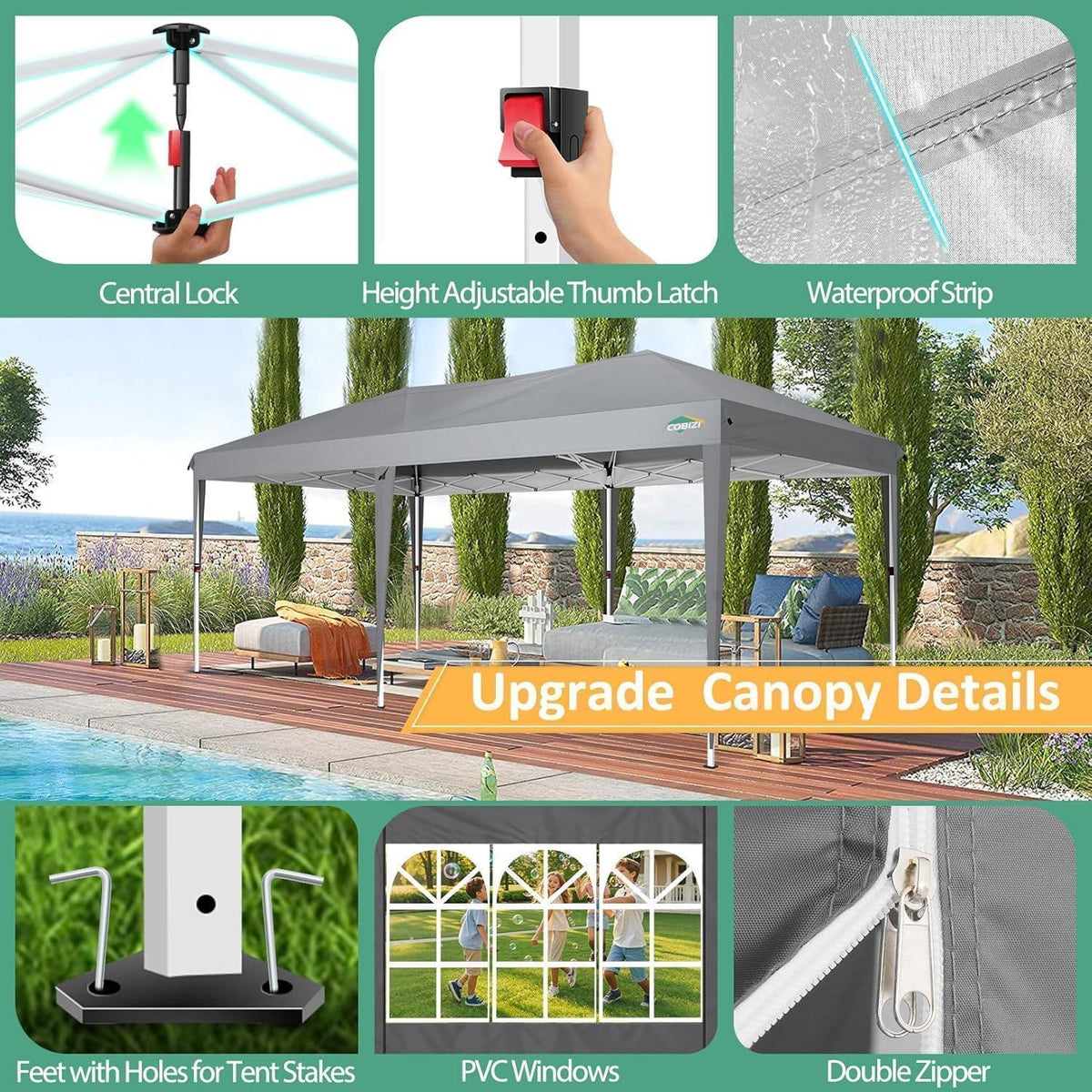 Faltpavillon 3x6m mit 6 Seitenwänden – Grau, wasserdicht & stabil