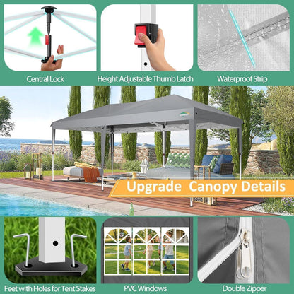 Faltpavillon 3x6m mit 6 Seitenwänden – Grau, wasserdicht & stabil